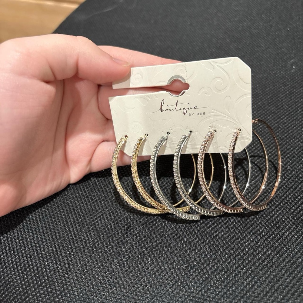 BKE Gold, Silver, and Brown Hoop Earrings Set